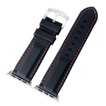 

42mm 38mm Silicone White/Red Line Stitching Diving Watch Band For Apple Watch Strap For iWatch Sports Bracelet Replacement