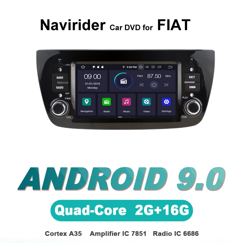 

Navirider autoradio gps navigation android 9.0 car radio Player for FIAT DOBLO device AUX Bluetooth stereo auto accessories