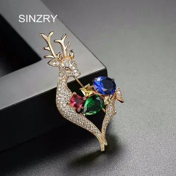 

SINZRY 2018 gold color Unique sweety cute cubic zirconia colorful little deer brooch Pin Women costume jewelry Love Gift