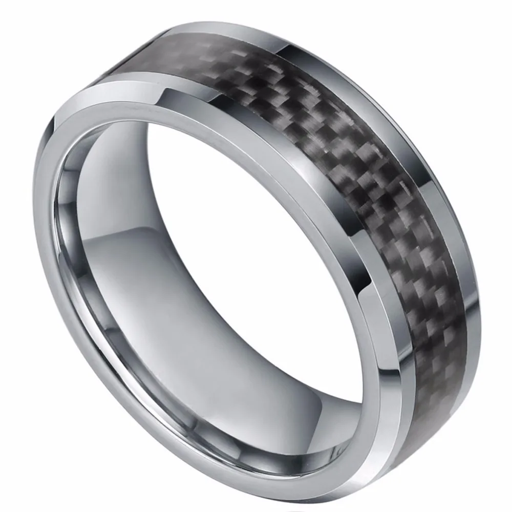 8mm New Black Carbon Fiber Men's Ring Tungsten Carbide Engagement Ring Wedding Band Men Jewelry