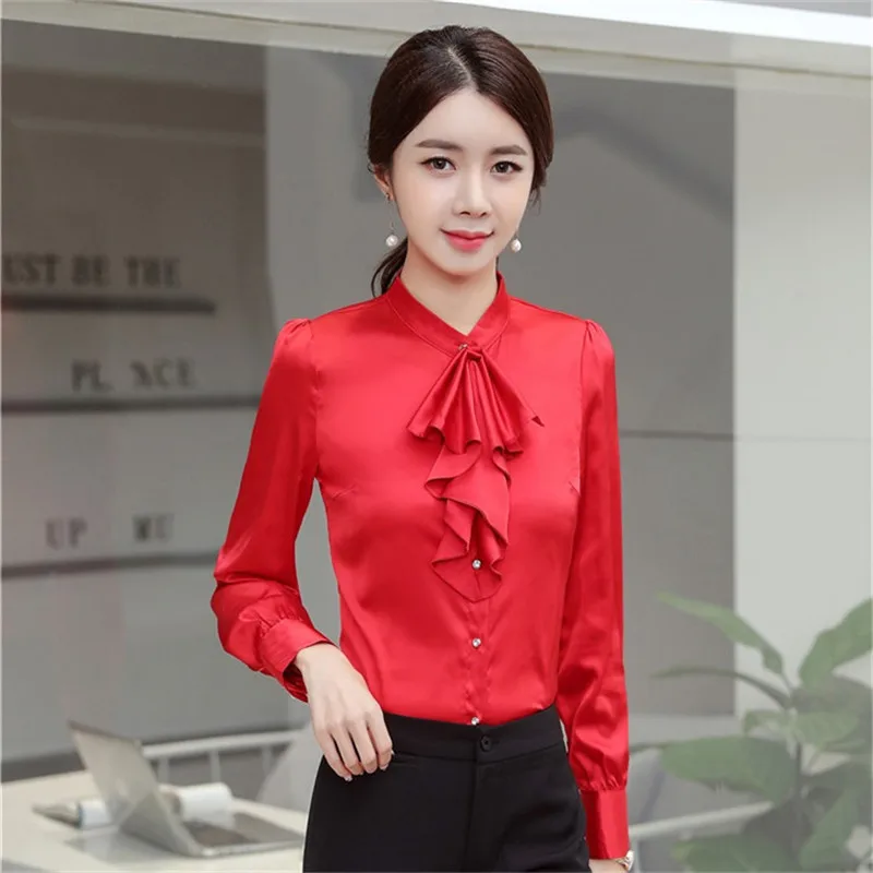 Asociar Crónico Lechuguilla Blusas y camisas rojas de manga larga para mujer, ropa de trabajo de  oficina, Tops, ropa femenina, estilos de uniforme - AliExpress