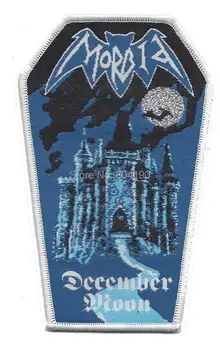 

4.7" Morbid December Moon Coffin Woven iron on Patch Obituary Benediction Bolt Thrower Carcass rock punk goth music band
