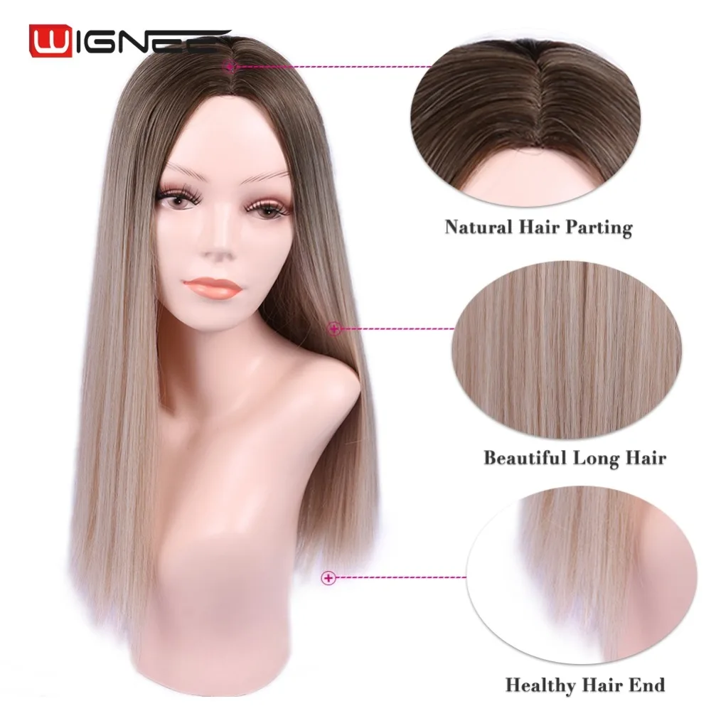 

Wignee Long Straight Hair Synthetic Wig For Women Ombre Ash Blonde/Brown Natural Hair Heat Resistant For Daily/Party Cosplay Wig