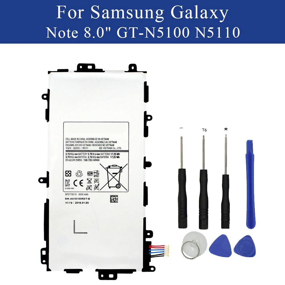 

New Tablet Battery SP3770E1H For Samsung Note 8.0" GT-N5100 N5110 N5120 4600mAh with Tools Kit