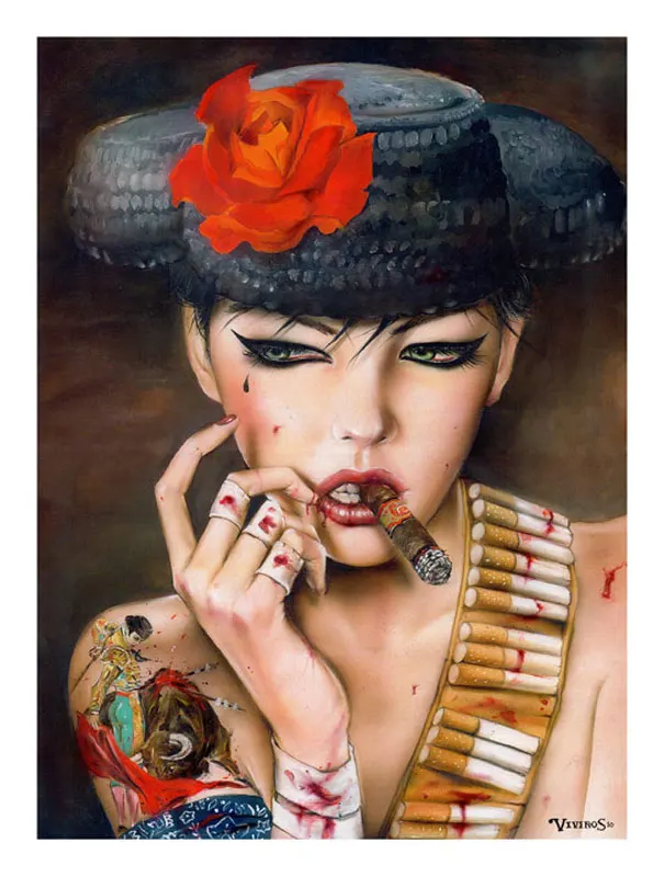 

Handmade Oil Painting Reproduction on Canvas Smoking Red-lip Sexy Portrait Paintings by Brian M. Viveros Mata Adore You Forever