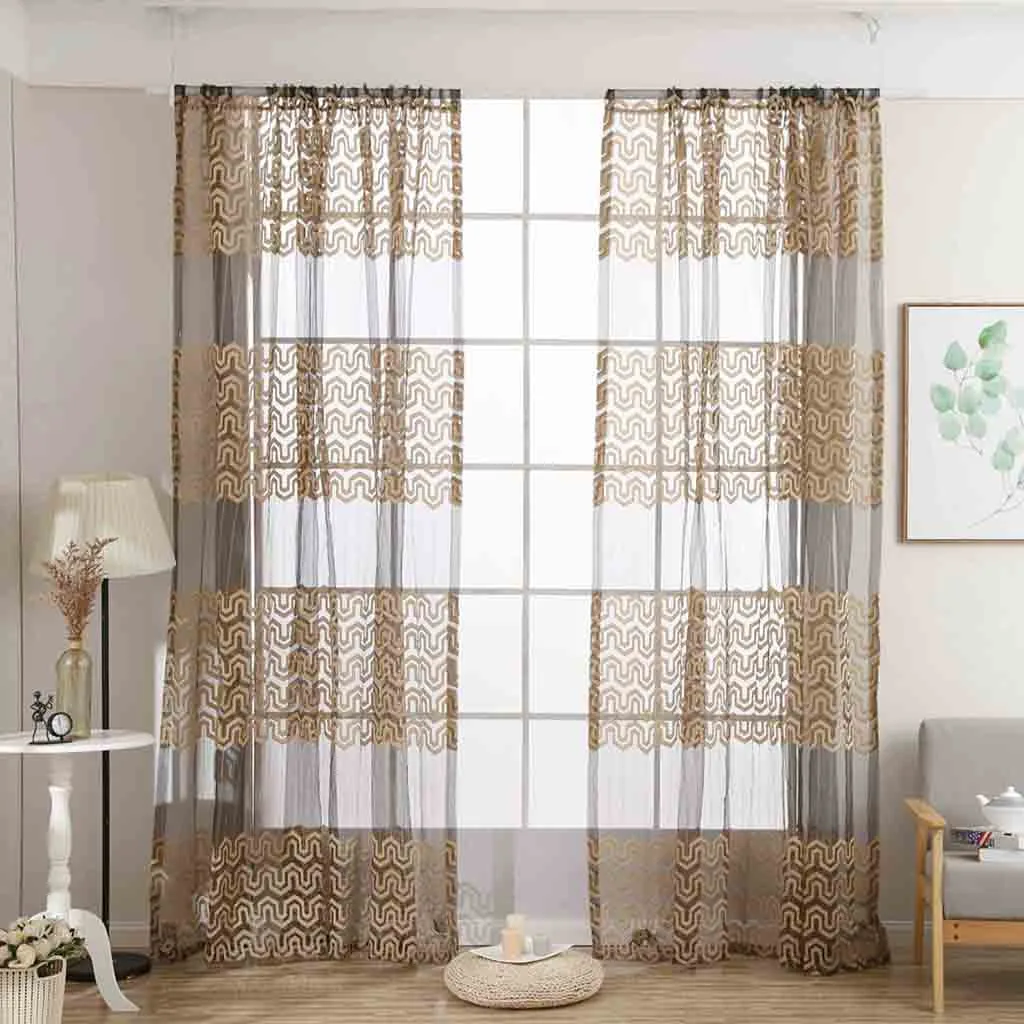 

80cm x 100cm Leaves Sheer Curtain Tulle Window Treatment Voile Drape Valance Fabric Curtains For Living Room Modern Jun 3