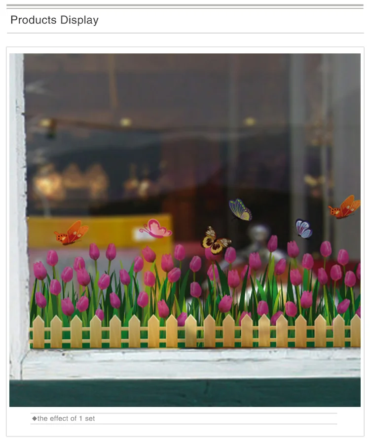 [SHIJUEHEZI] тюльпаны забор стеклянная Наклейка Виниловые DIY Цветы Наклейки на стены для гостиной детской комнаты магазин украшения на окна для дома