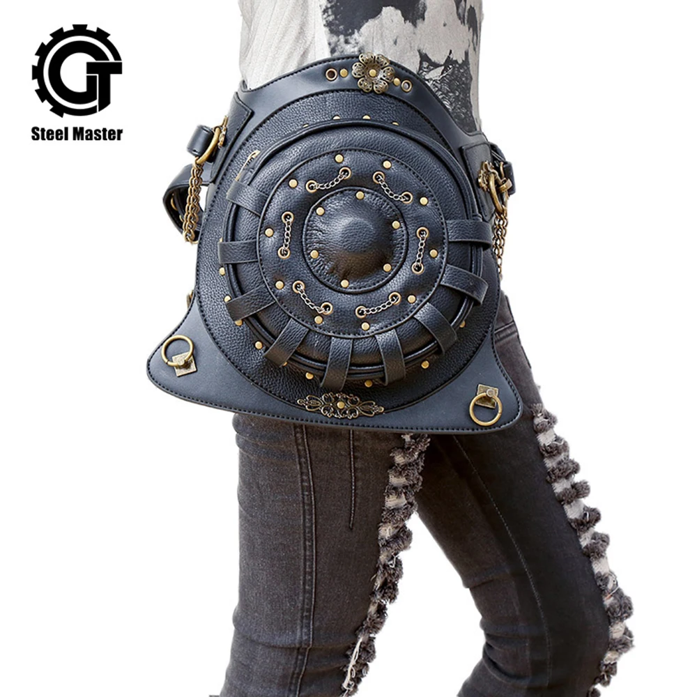 

Steampunk Backpack bags PU Leather Punk Retro Rock Waist Bag Halloween Gothic Backpack Unisex Personality Waist Bag 2018
