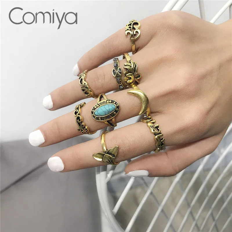 Comiya Ethnic Rings For Women Vintage Fashion Zinc Alloy Gold Color