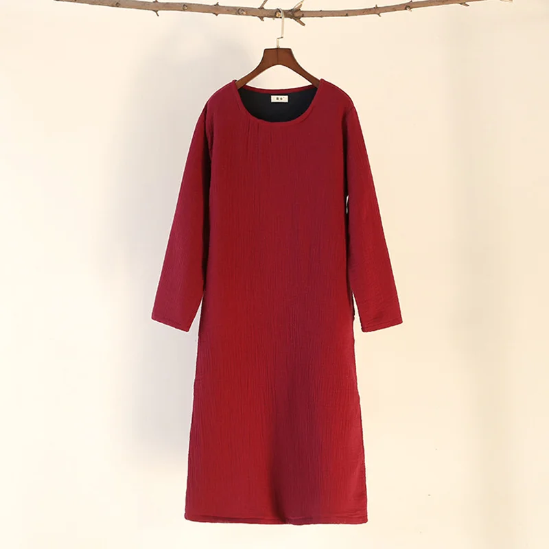 

Johnature 2019 Winter New Original Solid Color Women Cotton Linen Parkas Vintage Loose Large Size O-Neck Thick Long Parkas