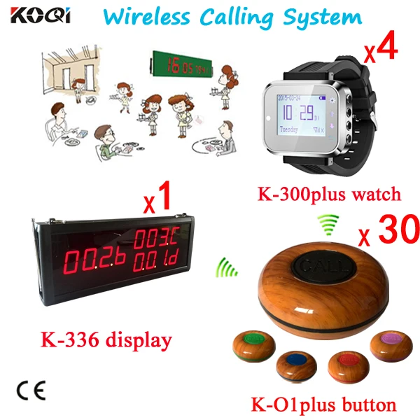 Wireless Customer Calling System Koqi Brand Wrist Smart Watch & Eletric Panel Wireless Button Wireless Customer Calling System
