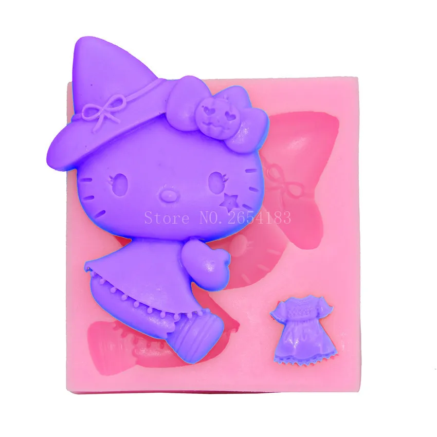 DIY Cartoon Hello Kitty Skirt Silicone Fondant Soap 3D Cake Mold