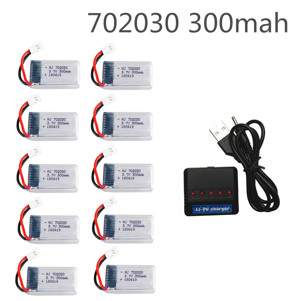 10pcs 3.7V 300mAh lipo Battery with Charger For Syma X11 E55 FQ777 FQ17W F180 FY530 U816 U816A U830 X100 H107 S39-1 HD-1306