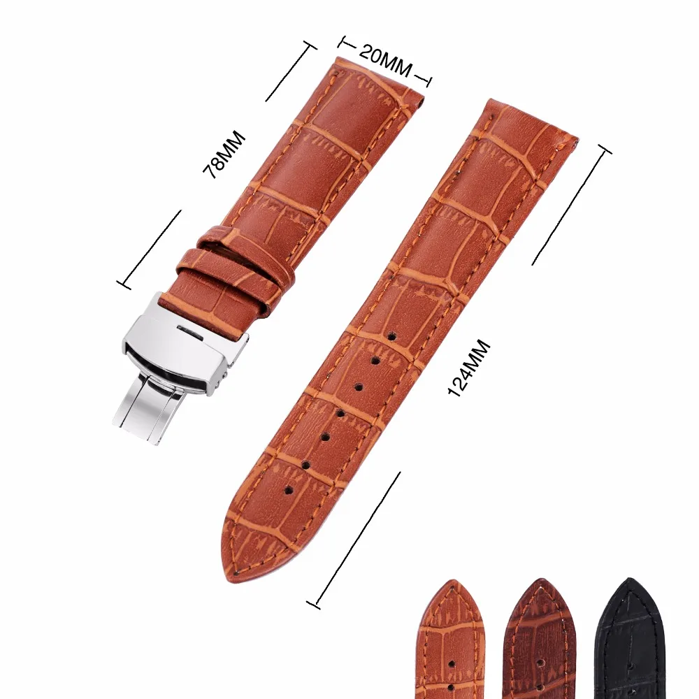 

Luxury Light Brown Genuine Leather Butterfly Deployant Clasp Watchband 18 20 22 24mm Replacement Watch Strap for Men and Women