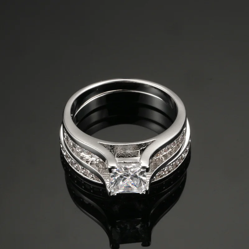 Серебряный цвет 0.5ct кубический цирконий шипованные кольца модные свадебные &