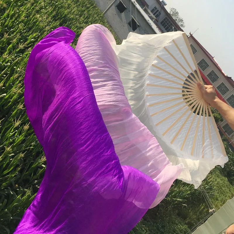 

New Oriental 100% real Silk Fans Veils Sexy Stage Performance Props Silk Veil Fans White/Purple S/M/L size