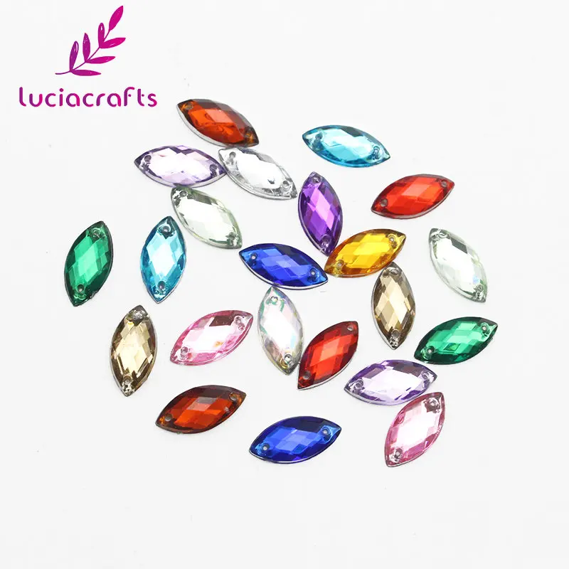 Lucia crafts 7*15 мм пришивные стразы кристалл акриловые камни две бусины с отверстиями DIY для одежды/сумки 50 шт./лот D1110 - Цвет: C13Random mix colors