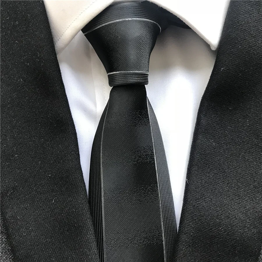 Jacquard Woven High Quality Fashion Men's Skinny Slim Tie Solid Black
