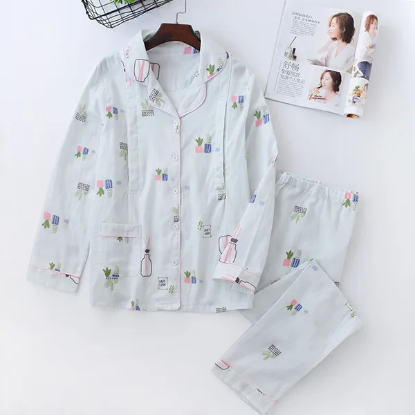 Пижамы для кормящих беременных женщин, хлопковые пижамы для беременных, пижамы для беременных, пижамы для кормления грудью, ночное белье на весну и осень, Fdfklak - Цвет: light green