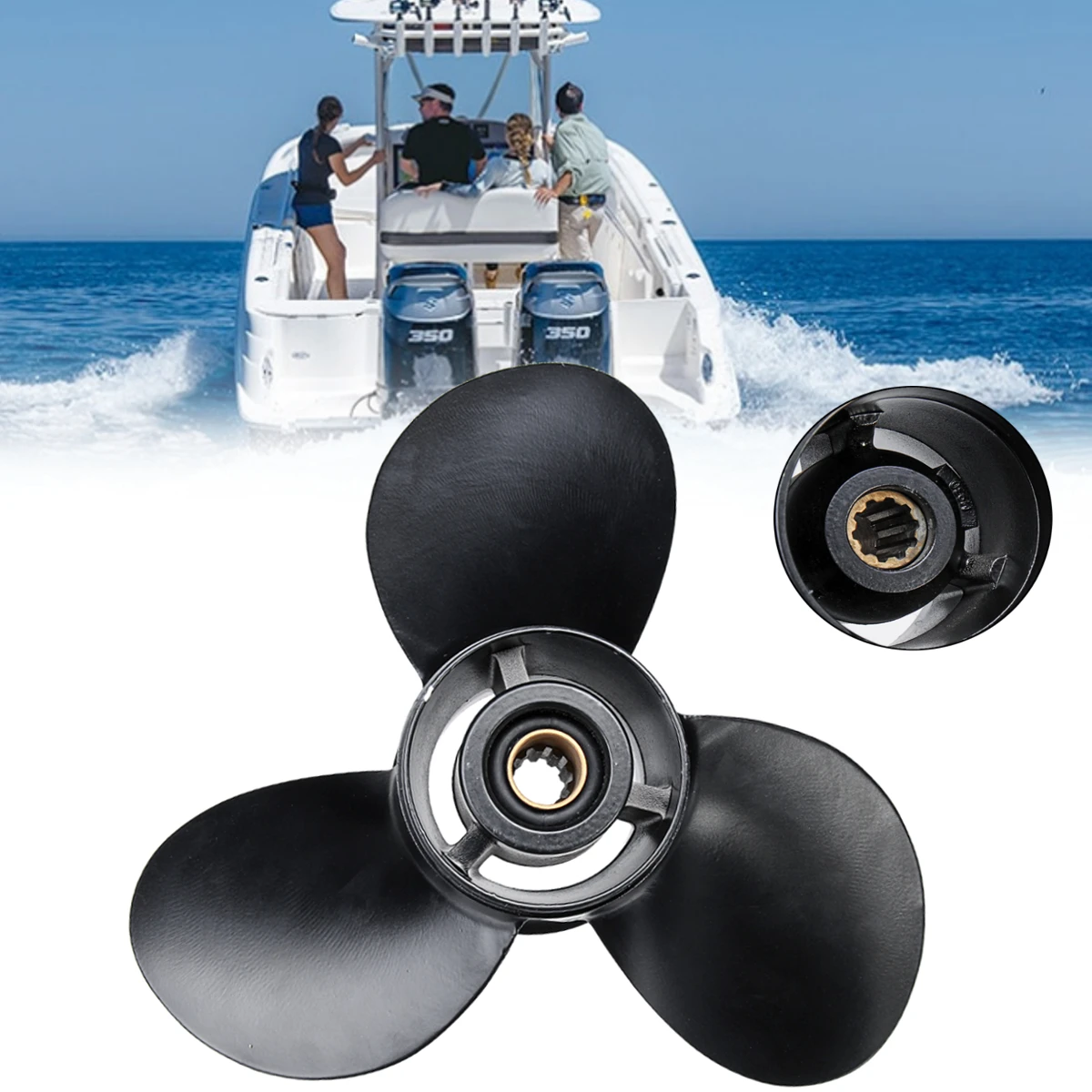 

58100-96440-019 10 1/4 x 13 Inch for Suzuki 20-30HP Boat Outboard Propeller Black R Rotation 3 Blades 10 Spline Tooths Aluminum