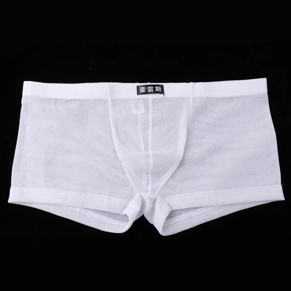 Mens Solid Sheer Underwear Glitter Hollow Out Boxers Shorts Semi-transparent Mesh Underpants