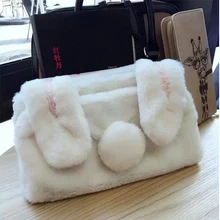 Brand New Fashion Frauen Handtasche mit Bunny Ohren und Schwanz Winter Plüsch Handtasche Freies Verschiffen
