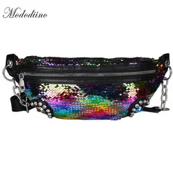 Mododiino Для женщин блесток Fanny Pack модные женские многофункциональный поясная Сумка груди чехол сумка блеск Ремни сумки DNV0971