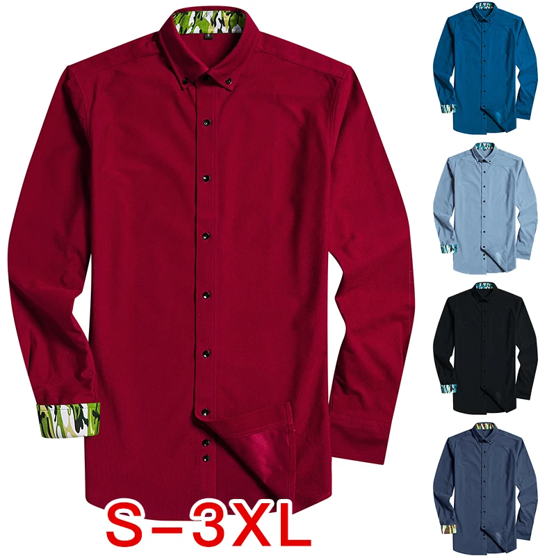 

Autumn New Men's Long-Sleeved Shirt Corduroy Casual Dress Shirt Fashion Stitching Brand Solid Slim Fit Male Clothes 2018 XXXL