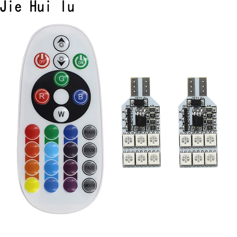 

2Pcs T10 RGB LED Multicolor 12 6 3 SMD LED 5050 Car Interior Lights W5W 194 168 Reading Wedge Light Bulbs Remote Control DC 12V
