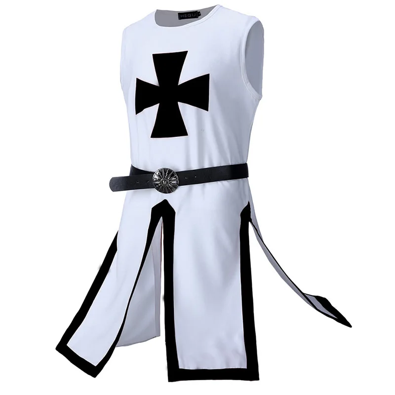 Medieval Knight Templar Crusader Costume Men Vest Tunic Shirt Warriror Cavalier Armor Tabard Black Belted Clothing For Adult Men Medieval Knight Templar Crusader Costume Men Vest Tunic Shirt Warriror Cavalier Armor Tabard Black Belted Clothing For Adult Men