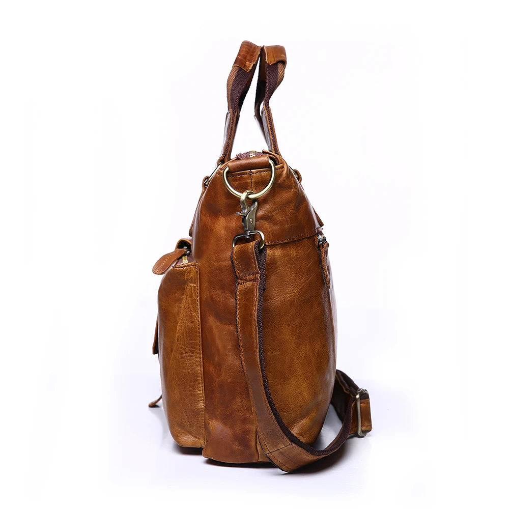 Koop Echt lederen Mannen Designer Handtassen Vintage Laptop Aktetassen Kantoor Schoudertassen Tote Mannelijke Crossbody Messenger Bags