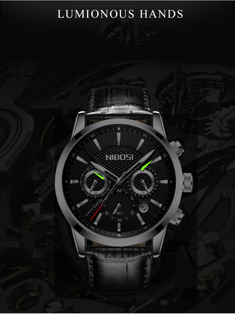 Relogio Masculino Esportivo NIBOSI Sport Watches For Men Top Brand Luxury Waterproof Men Watch Leather Strap Black Clock Male    (7)