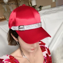 WHITNEY WANG/лето, модный дизайнерский стиль, пояс с алмазами, лоскутные Сатиновые бейсболки женские стильные кепки в стиле хип-хоп для девочек