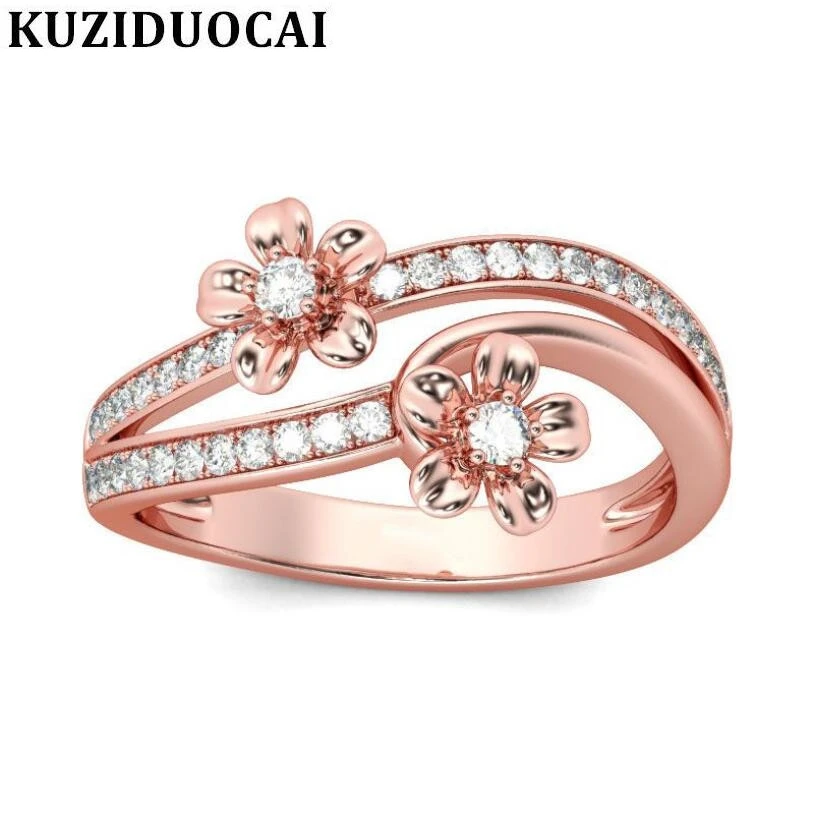 

Kuziduocai 2018 New ! Fashion Fine Jewelry Stainless Steel Zircon Fresh Stamen Flower Elegant Wedding Rings For Women Gift R-670