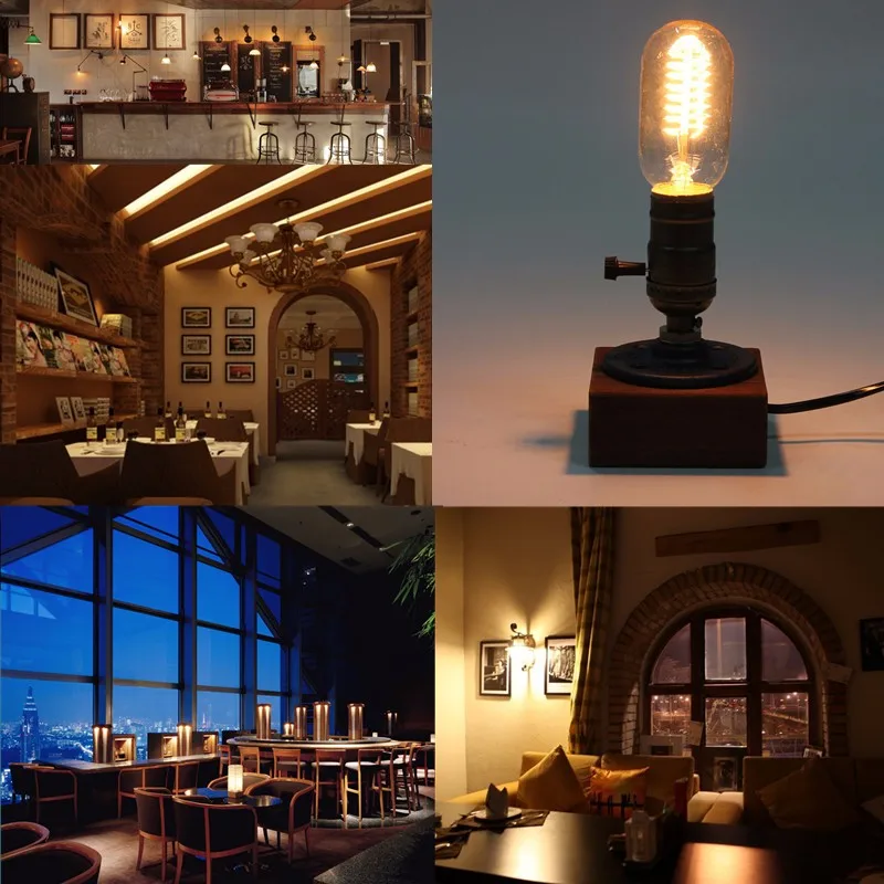  220V E27 Industrial Retro Vintage Edison Desk Light Table Lamp Wooden Socket Lighting Fixture Dimma
