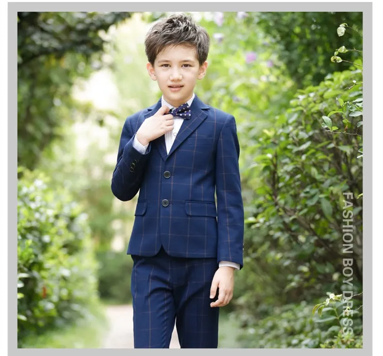 

5pcs/set Kid Boy Wedding Blue Coat Vest Pant Formal Boys Wedding Suit