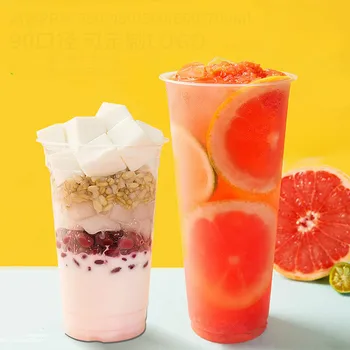 

Disposable Coffee Milk tea Cup Drink Juice Cup with Lid 700ml500 Juice Cold drink Packaging Cup 90 Caliber High transparent