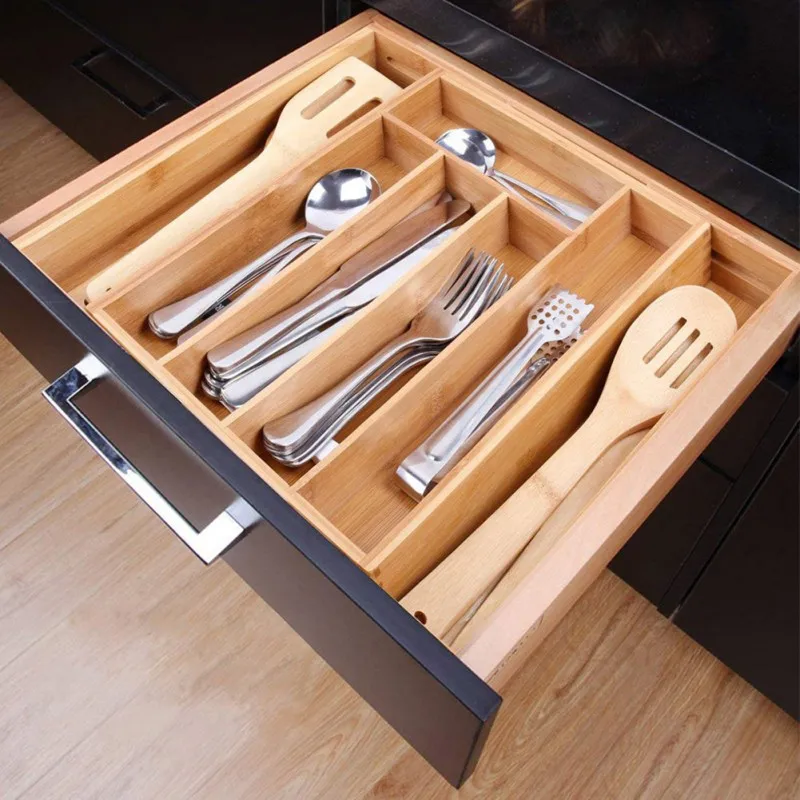 

Kitchen Bamboo Silverware Drawer Organizer Expandable Storage Box for Knif Spoon Fork Cutlery Storage Case Box for Kitchen