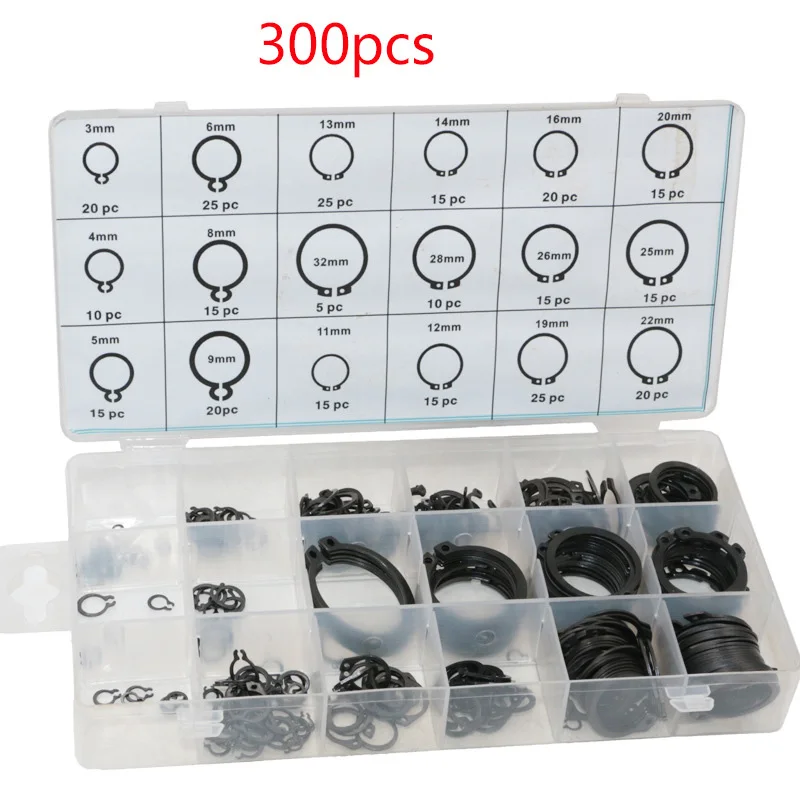 300pcs Internal Circlip Snap Ring Black 18 Different Size C Type Ring Circlip Group Sets With