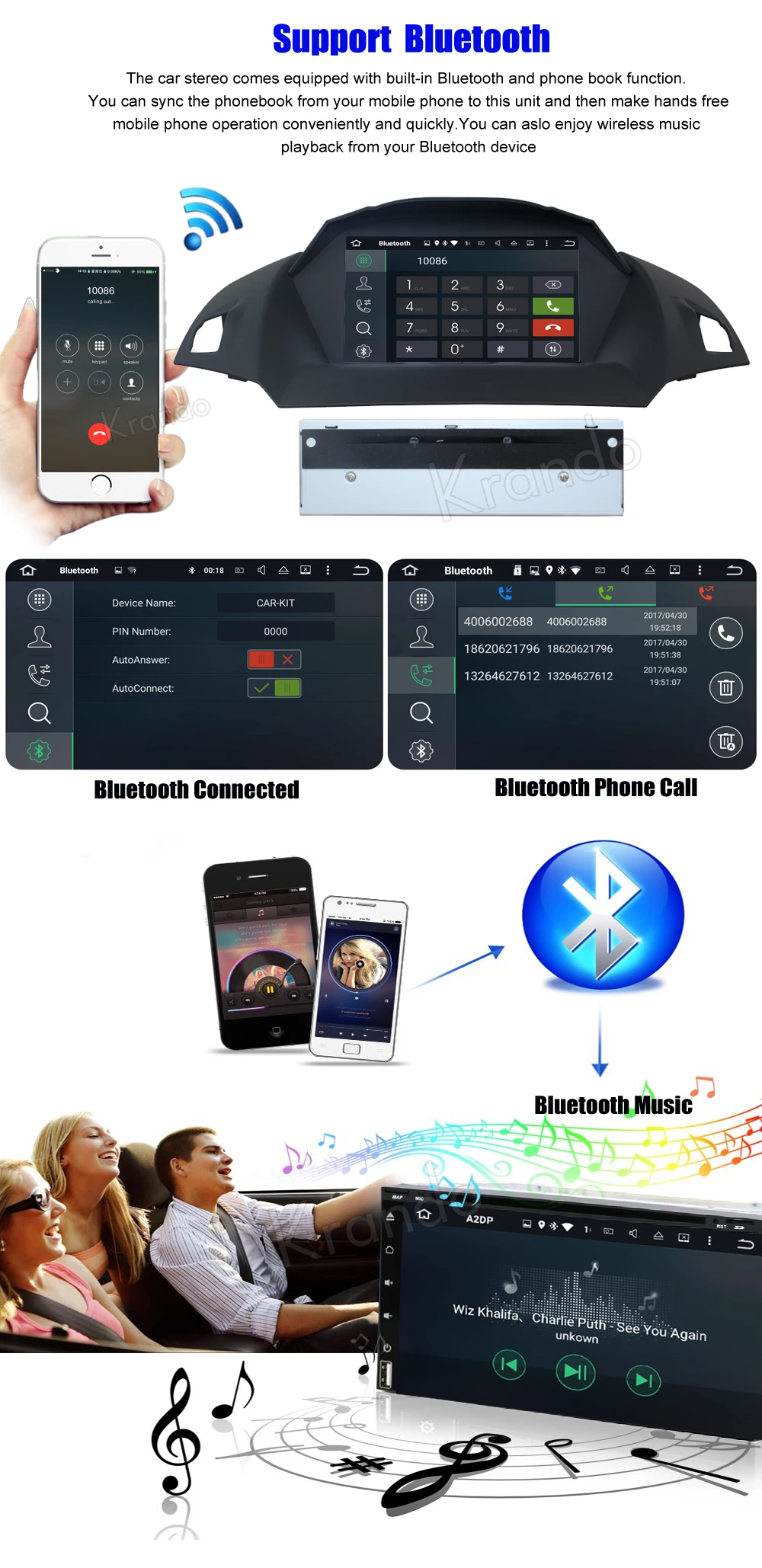 Best Krando 9" Android 9.0 car dvd player navigation multimedia system for Ford Kuga 2013-2016 audio radio gps WIFI 3G DAB+ 4