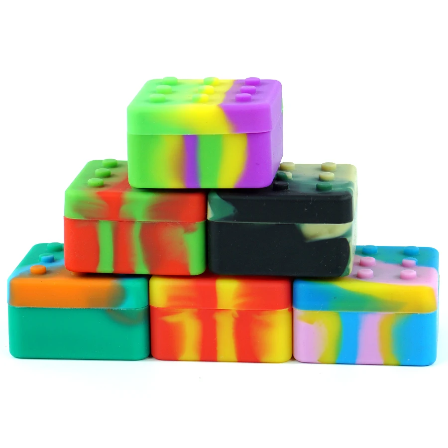 

4+1 26ml set big size non-stick lego silicone container wax box colorful food grade reusable silicone wax jar kitchen keasoning