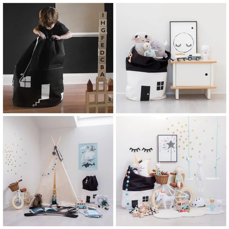 حقيبة تجميع منزل حقيبة ألعاب سعة كبيرة لطيف منزل حقيبة التخزين الأطفال الاطفال الطفل القطن الخالص اللعب