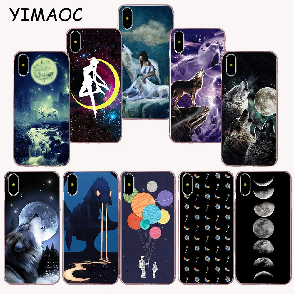 

YIMAOC 287z Wolf Moon Pattern Soft TPU Silicone Case for iPhone X r s Xr Xs Max 8 7 6S 6 Plus 5 5s SE