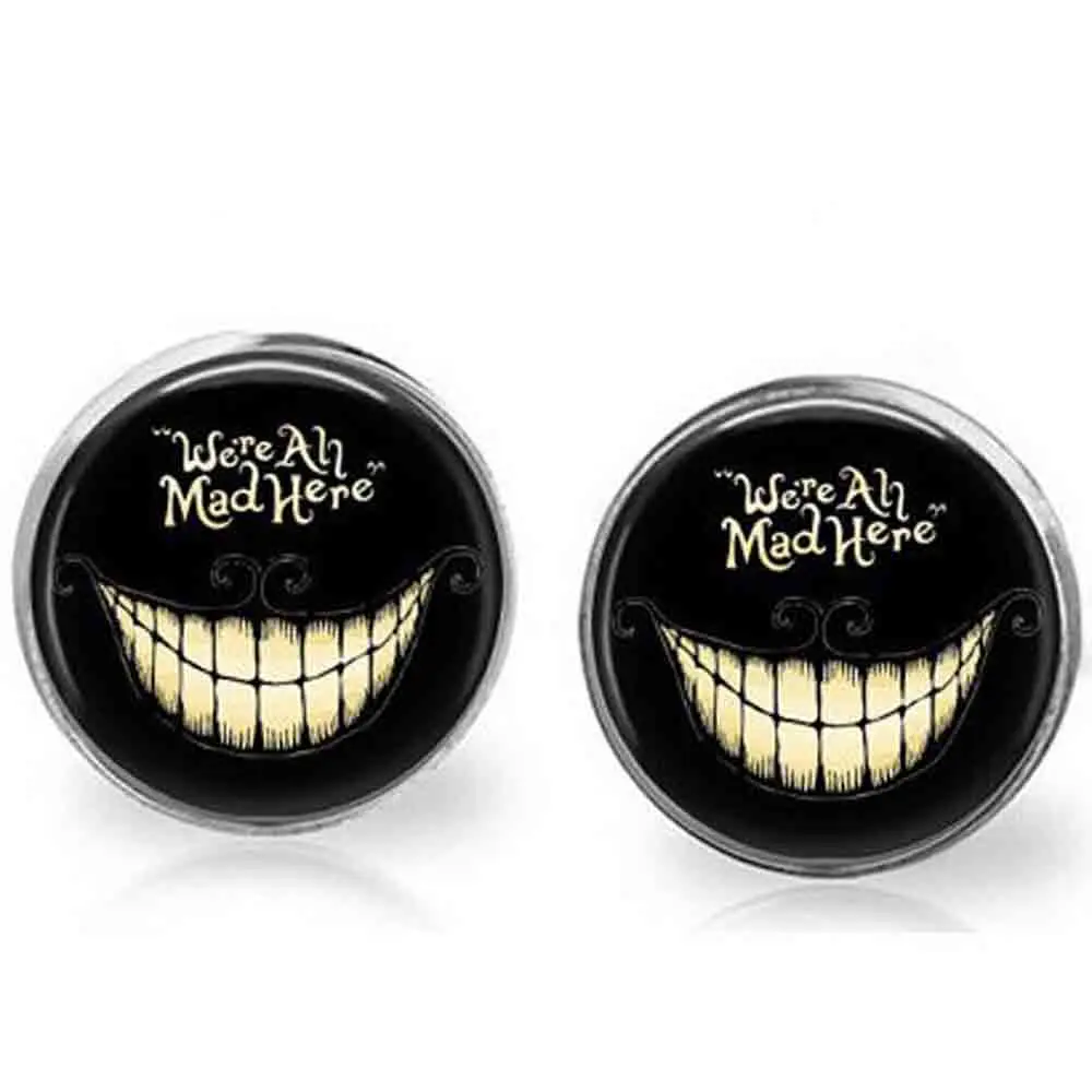 1 пара/лот, серьги-гвоздики с надписью «We're All Mad Here», ювелирные изделия, очаровательные серьги dr who в стиле стимпанк для мужчин и женщин, alice in wonderland hatter