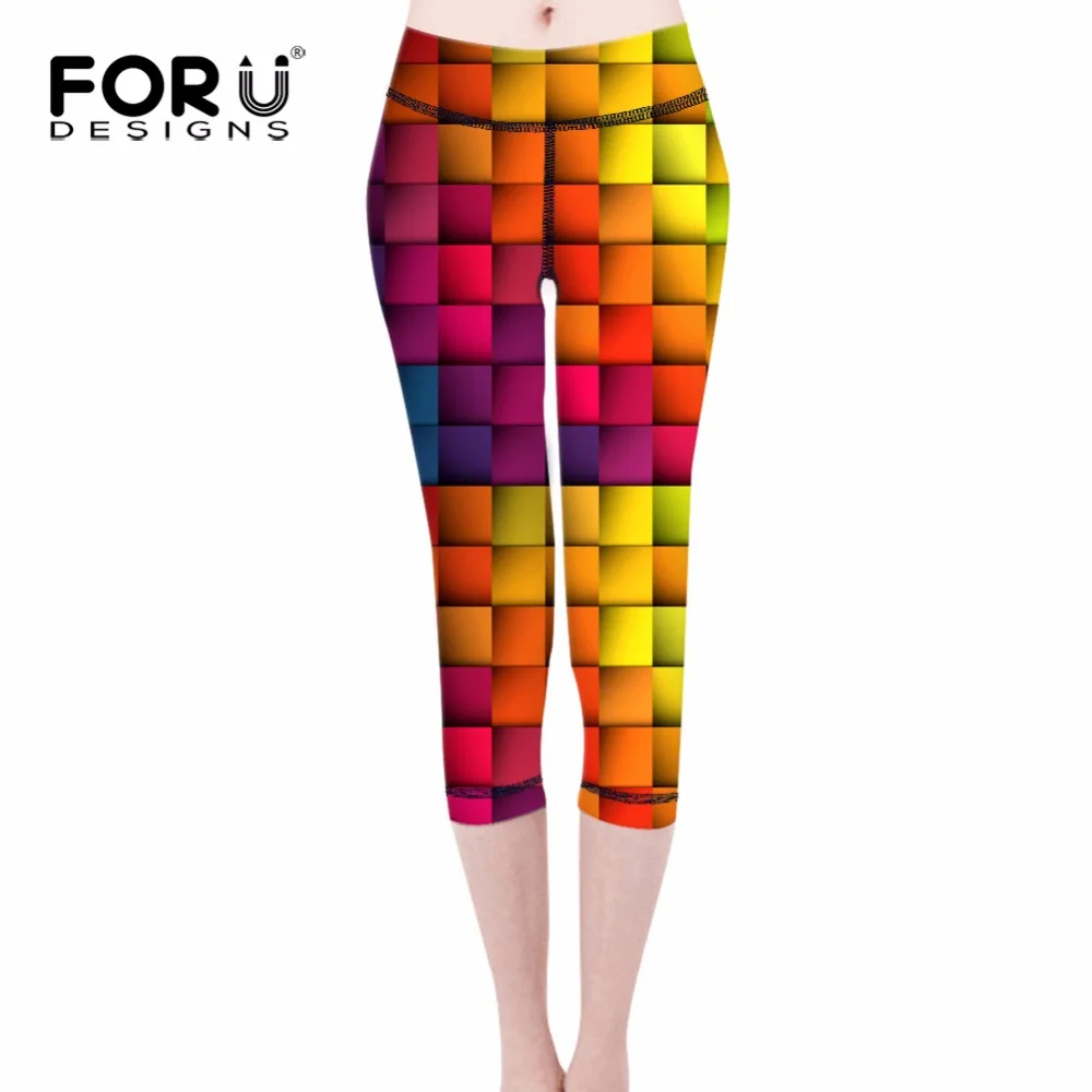 FORUDESIGNS/3D геометричные треугольники, женские леггинсы для фитнеса, Удобные леггинсы до середины икры, леггинсы в стиле панк-рок, одежда