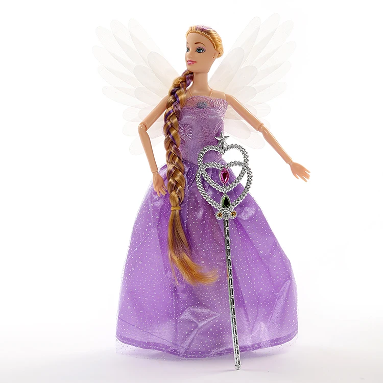 

Fashion 30CM music light Princess doll Joint Movable Body barbiee doll with wings long Hair fairy stick winx club Doll gift toys