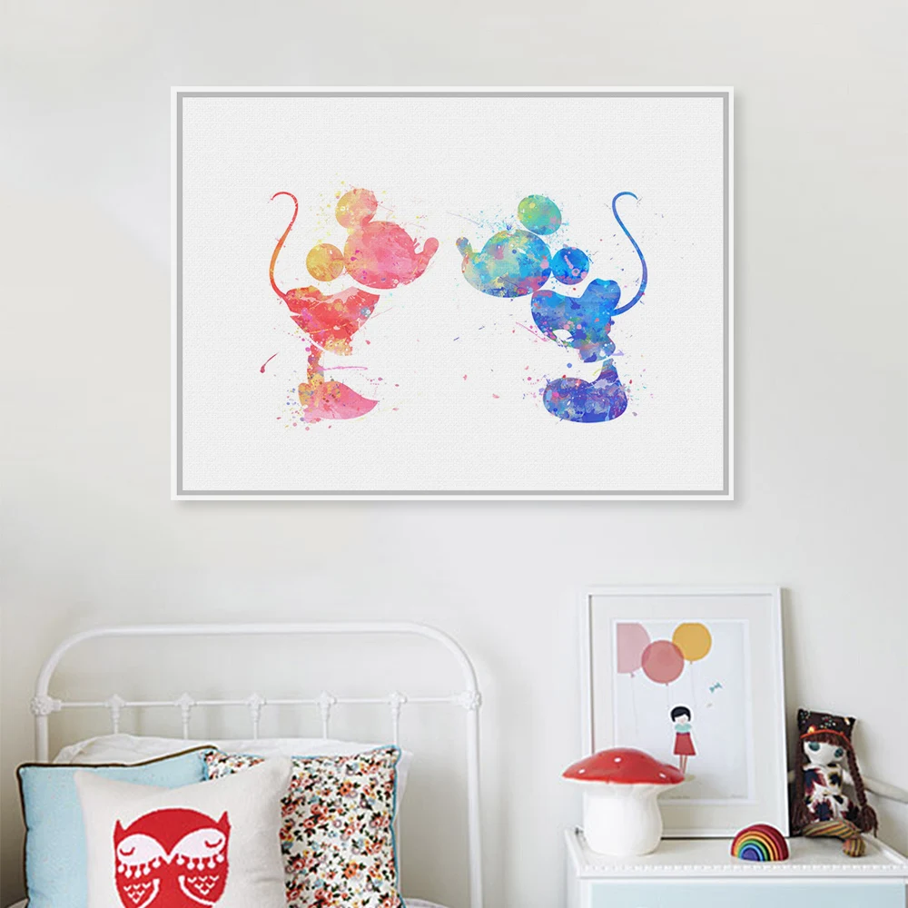 Original Watercolor Mickey Mouse Wedding Decoration Love Couple Pop Cartoon Art Prints Poster Home Wall Pictures Canvas Painting