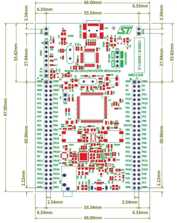 STM32F411E-DISCO/32F411EDISCOVERY, STM32 обнаружения доска комплект с STM32F411VE MCU, встроенный инструмент отладки ST-LINK/V2