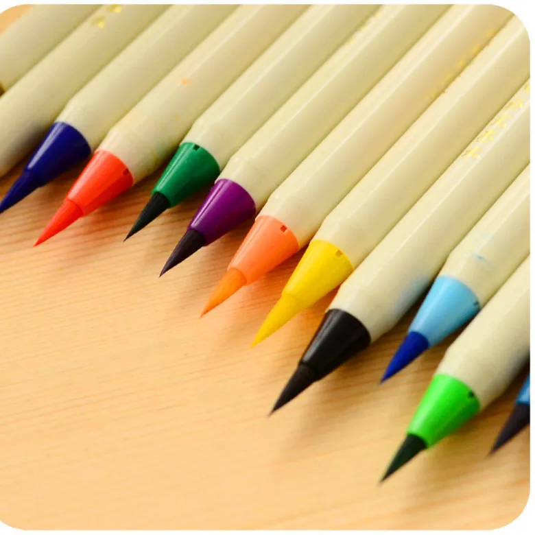 Оригинальная японская Акварельная кисть маркер ручка 14 цветов, Мягкие кисти маркеры