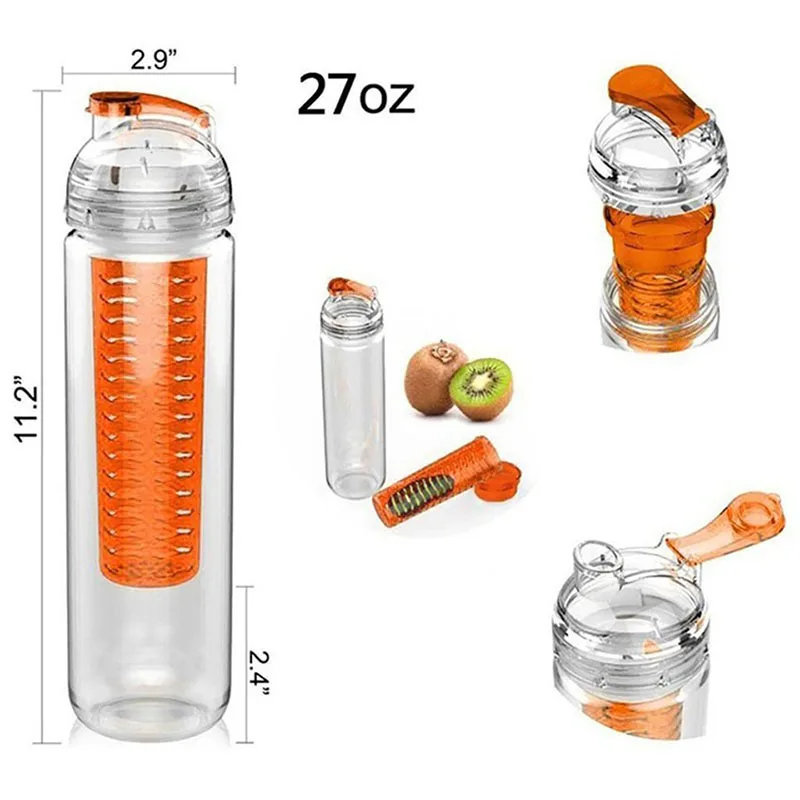 Бутылка для воды Transhome Detox, 700 мл, спортивные бутылки для воды для заварки фруктов, пластиковая бутылка для воды без бисфенола, для спорта, путешествий, посуда для напитков